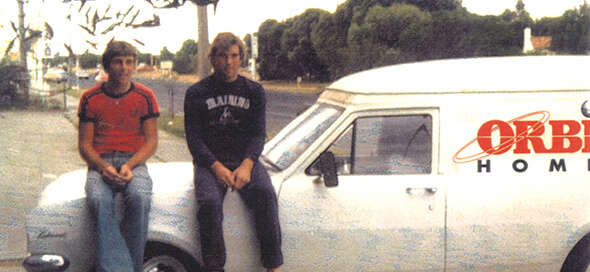 Old Orbit Homes photo of founders with panel van